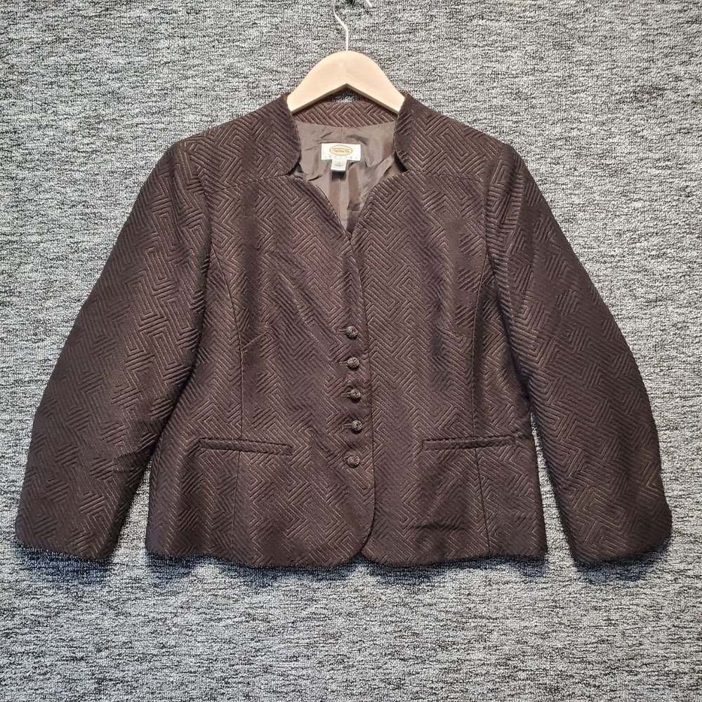 Talbots Petites Brown Chevron Blazer Jacket Womens 16P Textured Wool Blend Lined